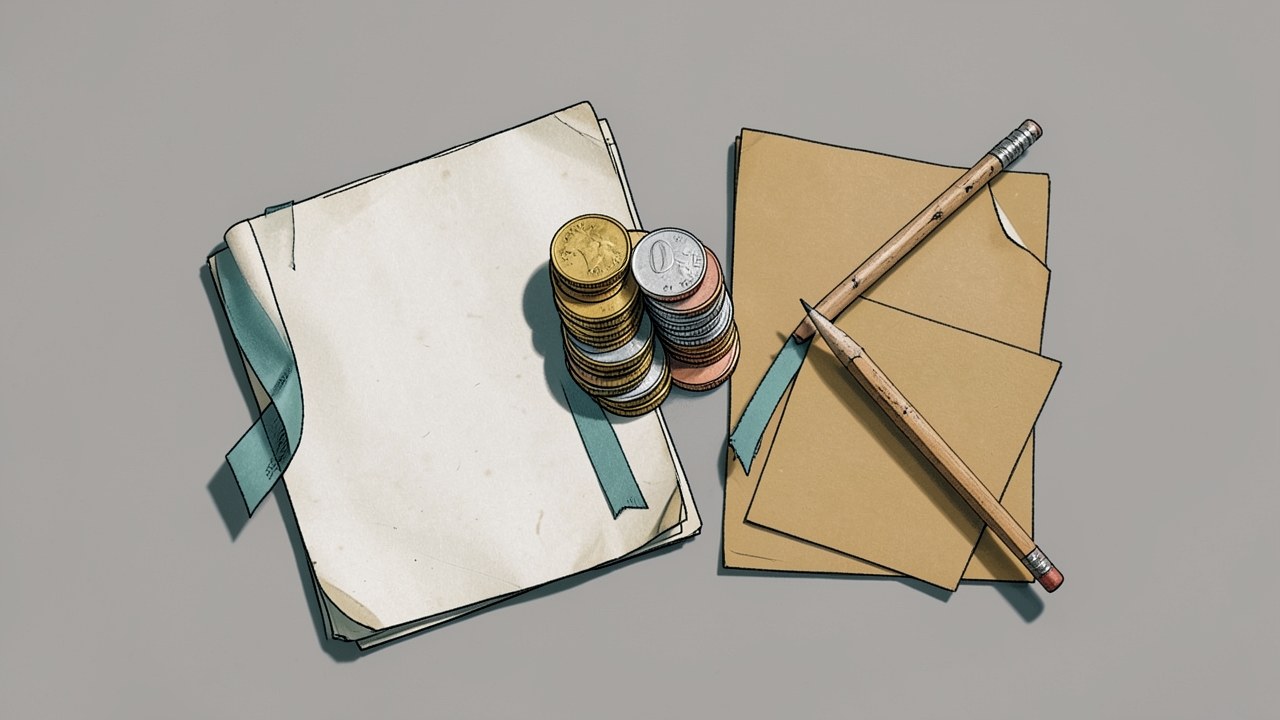 A visual collage of items representing different aid types: a coin stack, a scholarship certificate (blank), a part-time job sign, and paperwork, but each distinct.
