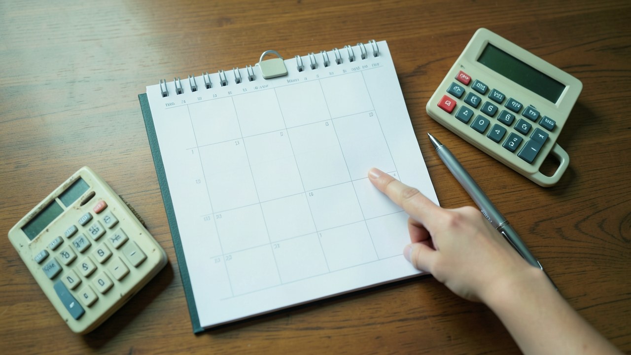 A calendar page with a marked circle around the date of payment, but numbers are not shown.